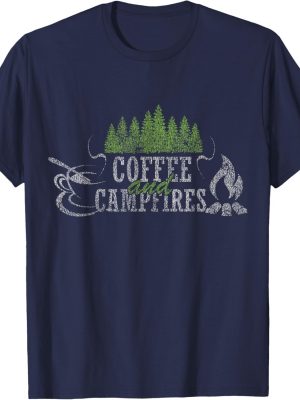 Coffee And Campfires Funny Camping Distressed T-shirt T-shirt