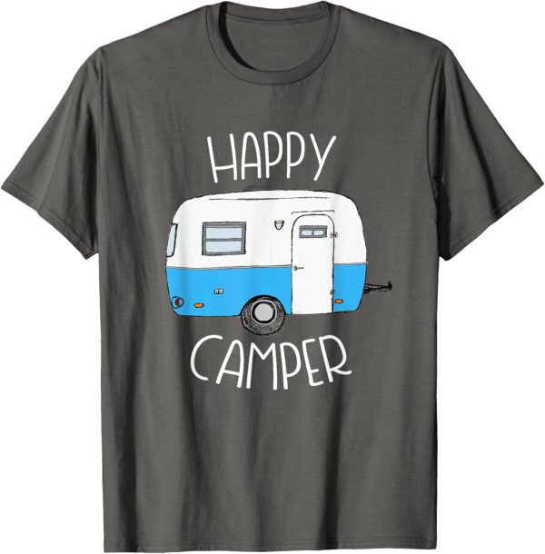 Happy Camper Camping Shirts Blue Boler Trailer Camp Tshirt